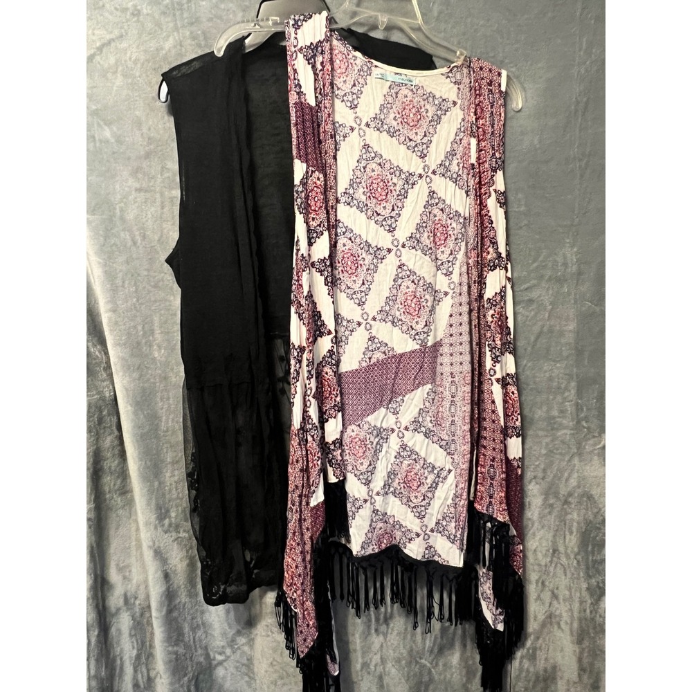 Maurices L XL Kimono Vest Fringe Boho Plus Whimsy Black Lace Duster 22 24 Lot